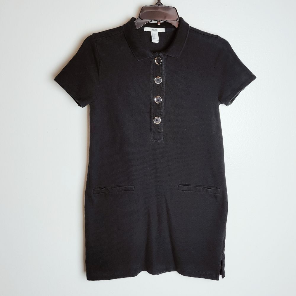 VTG Y2K Forever 21 Women's Polo T-shirt Mini Dress Rhinestone Buttons, Sz S